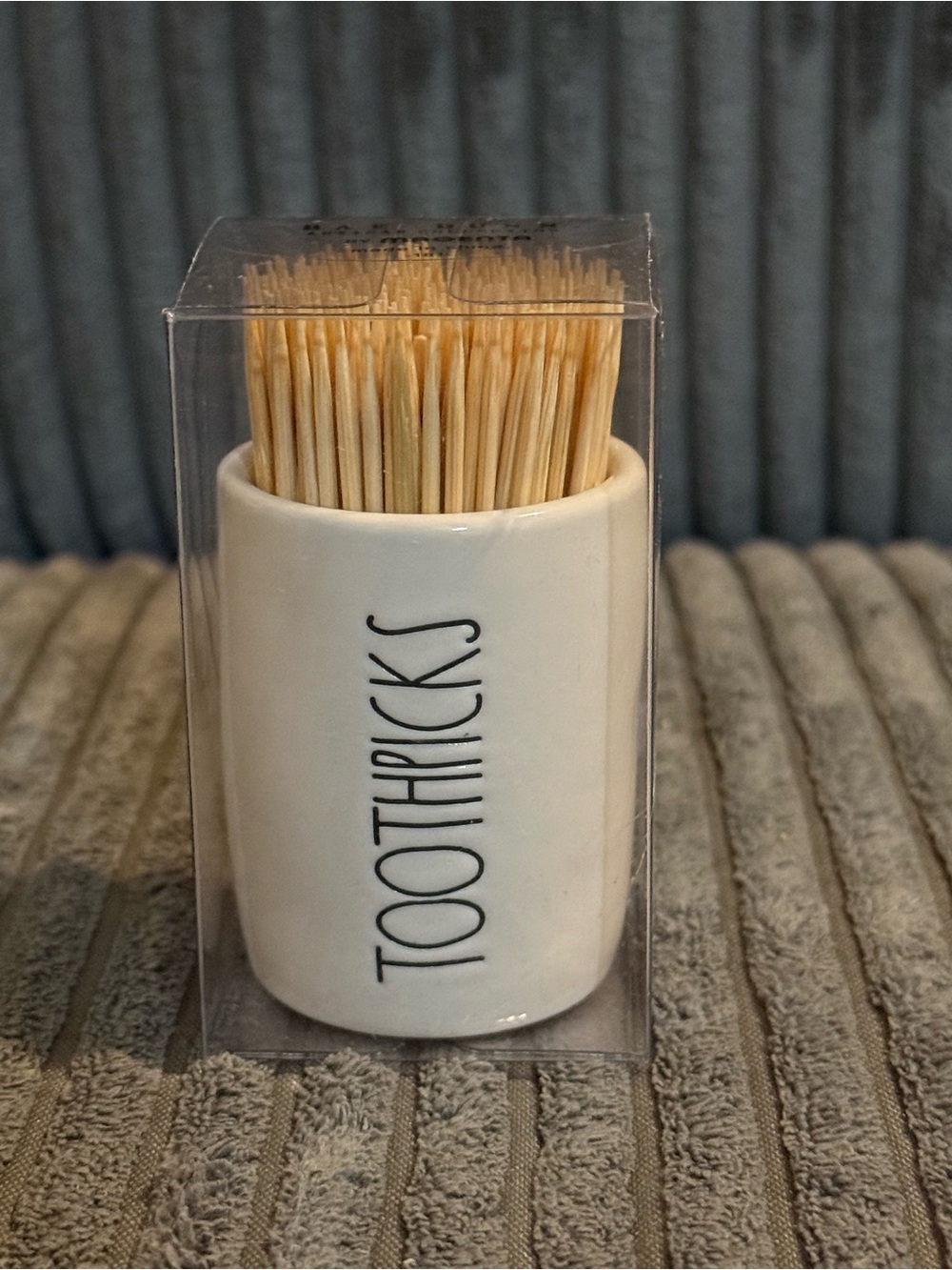 Rae Dunn White Ceramic Toothpicks Holder - White "TOOTHPICKS"
